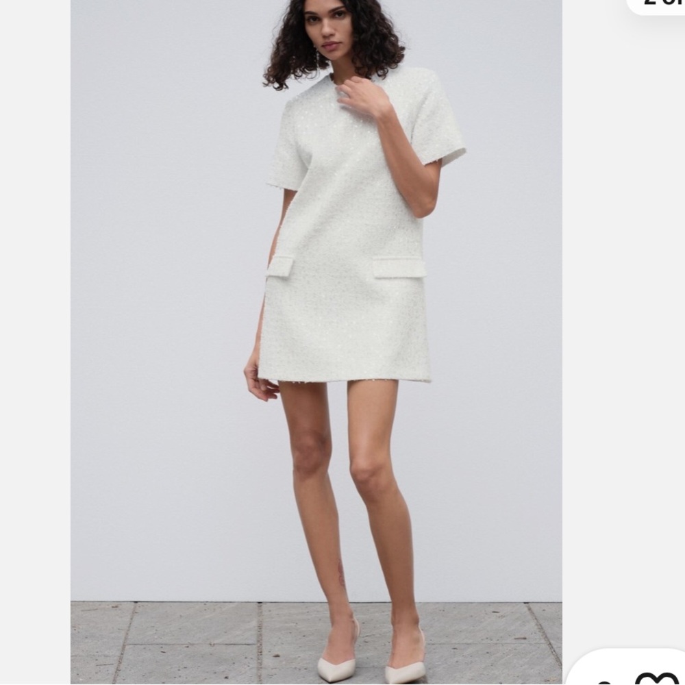 Zara white sequins fringed short sleeve shift mini dress - Picture 10 of 14